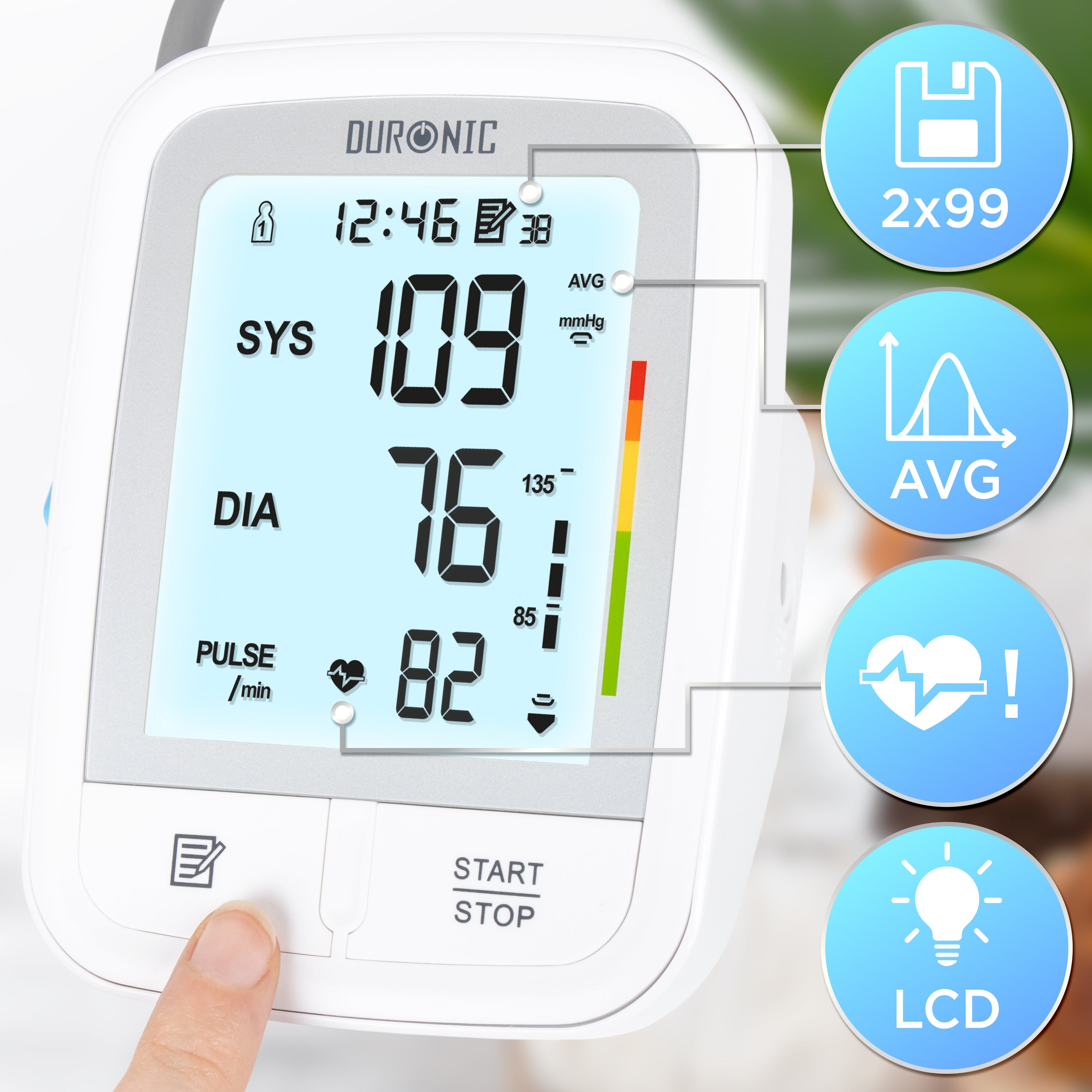 Duronic Blood Pressure Monitors BPM95 CE Approved Blood Pressure Machine Automatic BP Machine Certified Medical Device with 2 x 99 Records Upper Arm BP Monitor Cuff 22cm-32cm for Home Use