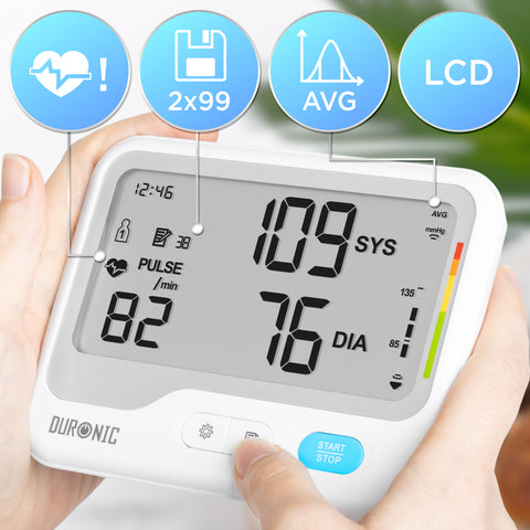 Duronic Blood Pressure Monitors BPM125 CE Approved Blood Pressure Machine Automatic BP Machine Certified Medical Device with 2 x 99 Records Upper Arm BP Monitor Cuff 22cm-32cm for Home Use