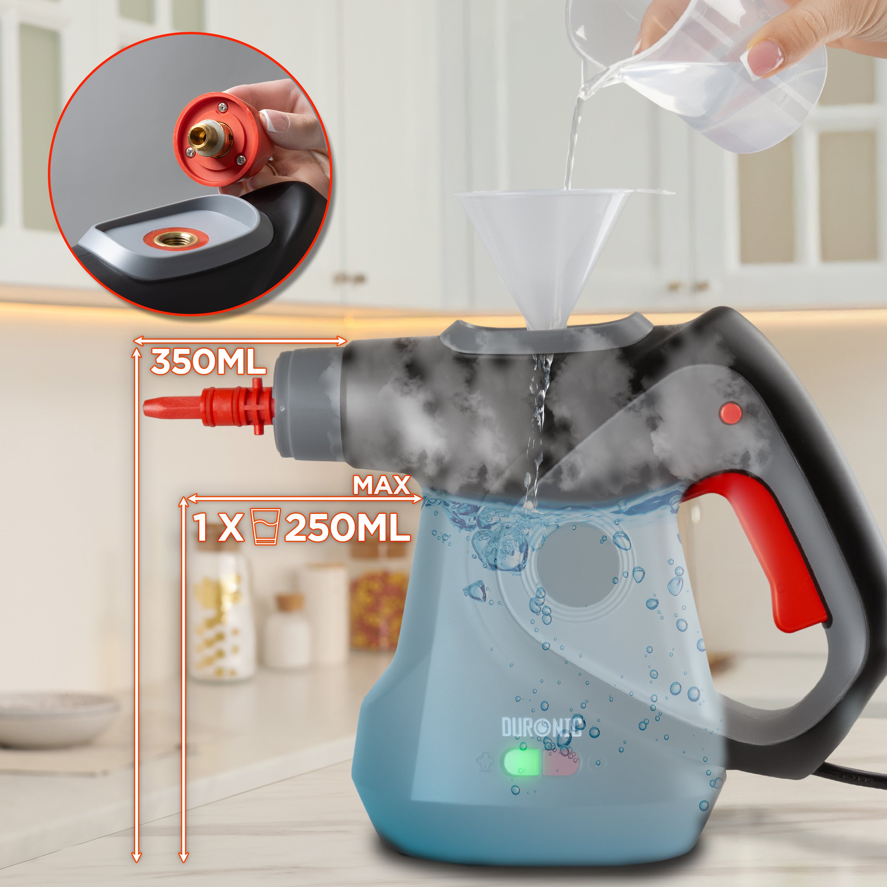 Duronic SC32 BK Handheld Steam Cleaner with 14 Accessories, 1050W Multi-Surface Steamer & Window Cleaner for Kitchen Oven, Bathroom Tile Grout & Car Upholstery, Chemical-Free with UK Plug Black