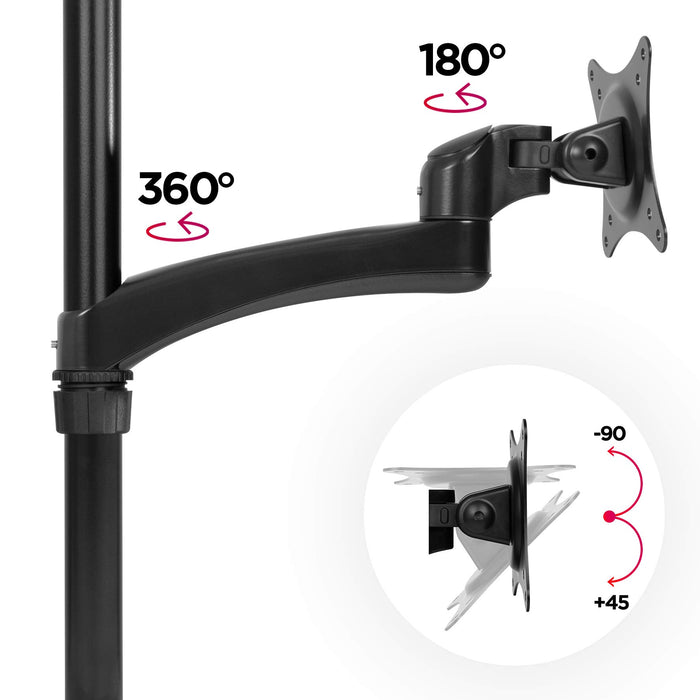 Duronic Monitor Arm Stand DM451X2 | Single PC Desk Mount | Aluminium | Height Adjustable | For One 13-27 LED LCD Screen | VESA 75/100 | 13kg Per Screen | Tilt -90°/-45°, Rotate 360°