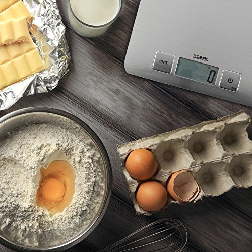 Duronic Kitchen Scales KS1009 | Silver Design with Glass Platform | 10kg Capacity | LCD Backlit Display | Add & Weigh Tare | 1g Precision | Measure Ingredients for Cooking & Baking