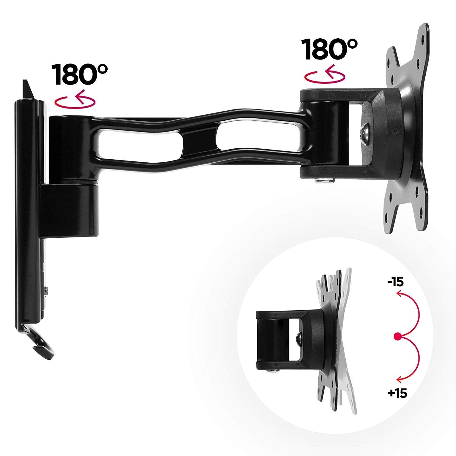 Duronic Monitor Arm Wall Mount DM65W1X2 | Bracket for Single PC Computer Screen | Aluminium | For One 15”-27” LED LCD TV Television | VESA 75/100 Fixing | Tilt +85°/-90°, Swivel 180°, Rotate 360°