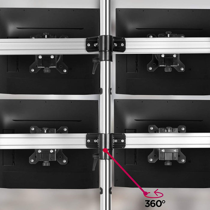 Duronic Computer Monitor Arms showing four displays mounted on a 360-degree rotating pole.