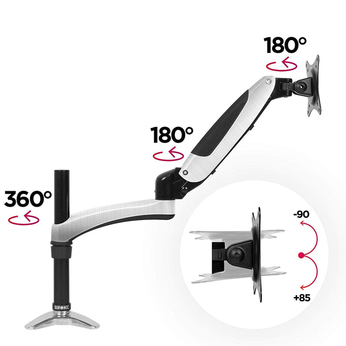 Duronic Monitor Arm Stand DM651X2 | Single Gas-Powered PC Desk Mount | BLACK | Height Adjustable | For One 15-27 LED LCD Screen | VESA 75/100 | 8kg Capacity | Tilt -90°/+85°,Swivel 180°,Rotate 360°