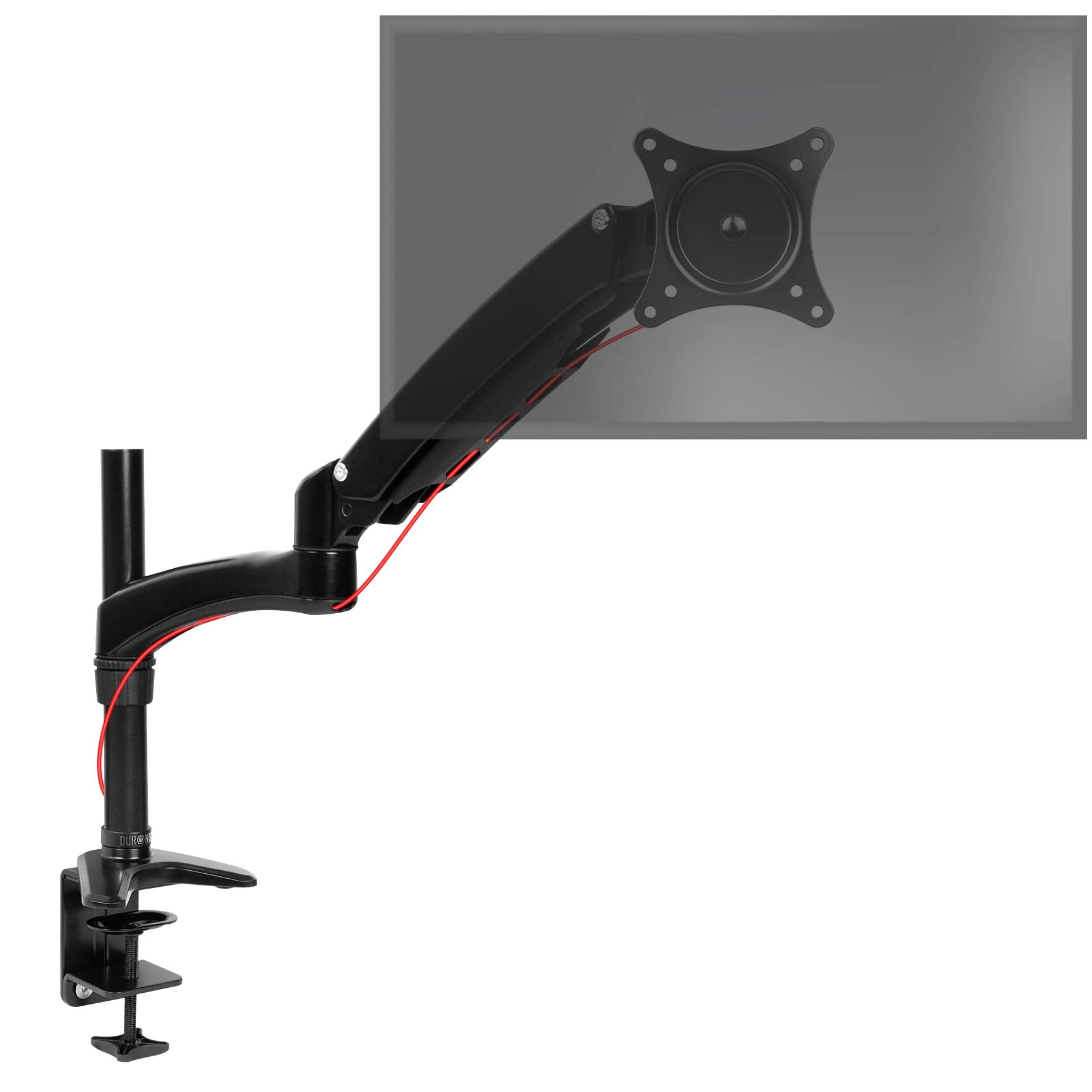 Duronic Monitor Arm Stand DM551X2 | Single PC Desk Mount | BLACK | Aluminium | Height Adjustable | For One 15-27 LED LCD Screen | VESA 75/100 | 7.8kg Capacity | Tilt -90°/+85°,Swivel 180°,Rotate 360°