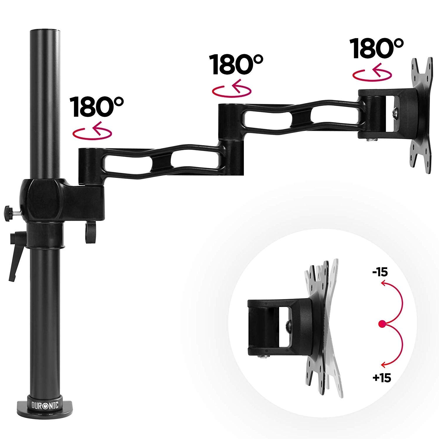 Duronic Monitor Arm Single DM351X3 BK Height Adjustable Monitor Riser Clamp for 13-27” Screens Monitor Stand with VESA 75 100 Desk Monitor Mount with 10kg Capacity for Home Office Work Gaming