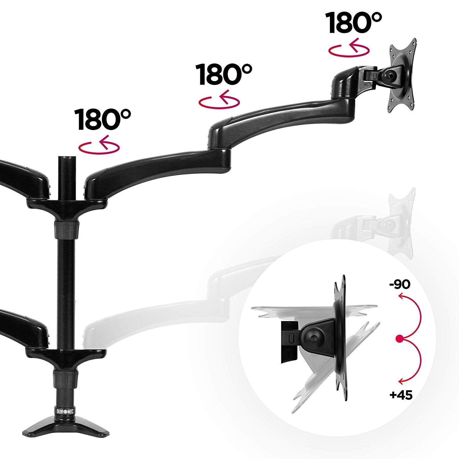 Duronic Monitor Arm Stand DM454 | Quad PC Desk Mount | Aluminium | Height Adjustable | For Four 15-27 LED LCD Screens | VESA 75/100 | 5kg Per Screen | Tilt -90°/+45°, Rotate 360°