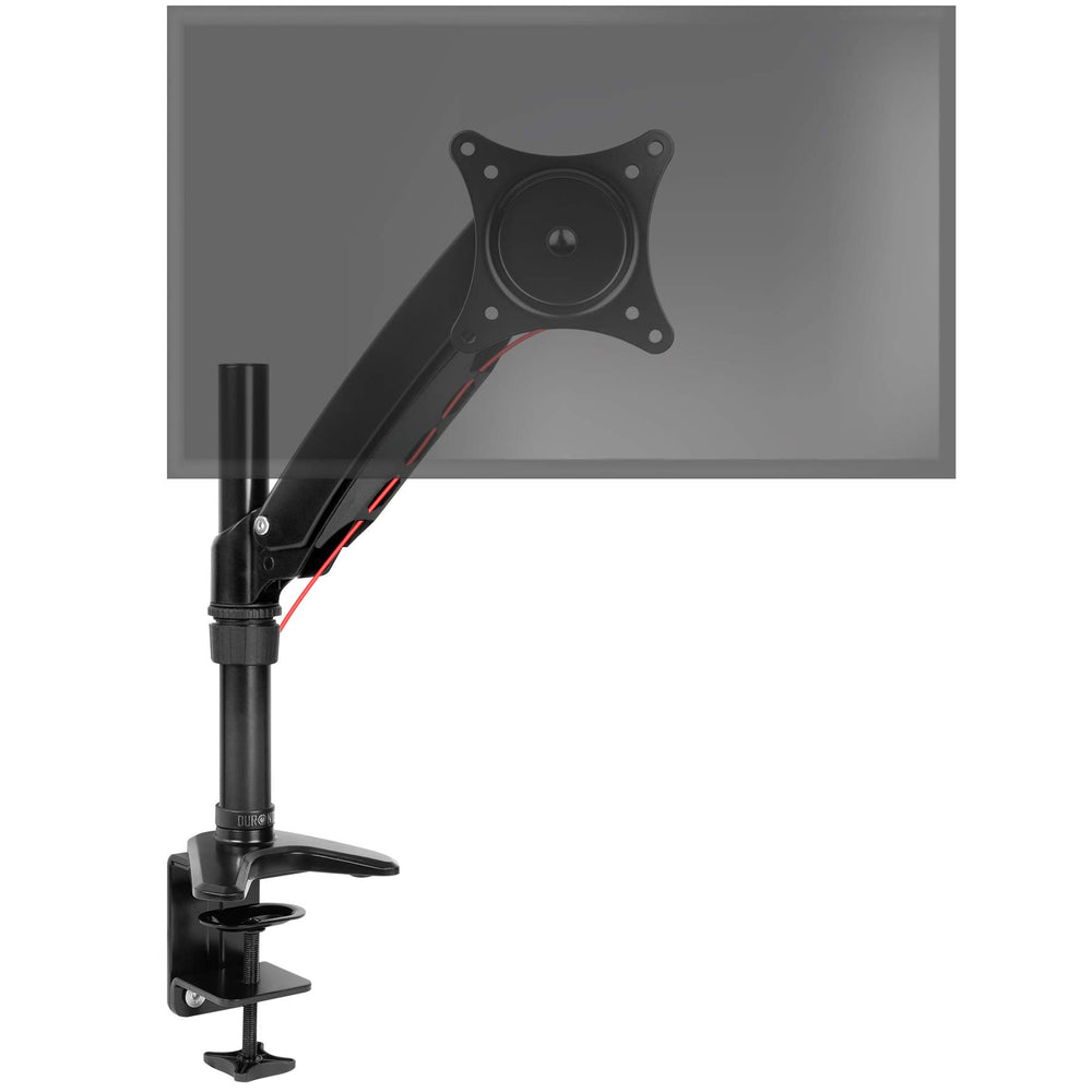 Duronic Monitor Arm Stand DM551X1 | Single PC Desk Mount | BLACK | Aluminium | Height Adjustable | For One 15-27 LED LCD Screen | VESA 75/100 | 7.8kg Capacity | Tilt -90°/+85°,Swivel 180°,Rotate 360°