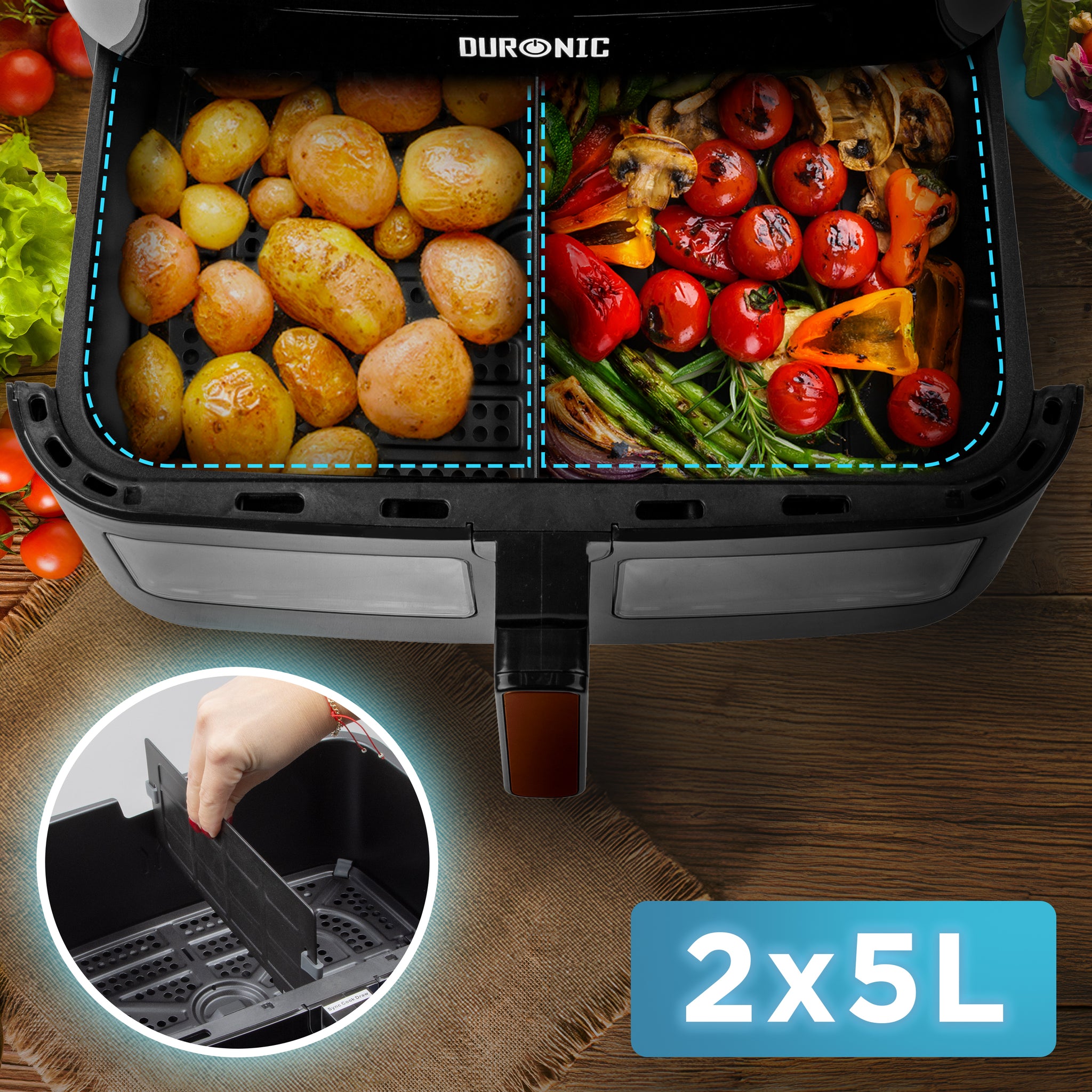 (LARGE DRAWER ONLY) Duronic Large Drawer AFD1 BG 2024 VERSION ONWARDS, 10L Drawer Specifically for The Duronic AF24 Air Fryer, One Big Sync Cook Cooking Tray for Dual Zone Air Fryer Black Gold