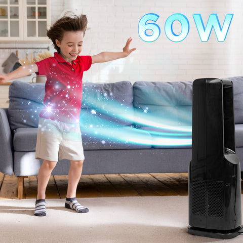 Duronic FN72 BK Tower Fan with Remote Control, 60W Bladeless Cooling Fan, 3 Speed Settings, 70° Oscillation, 12H Timer for Home Office, Bedroom & Kitchen