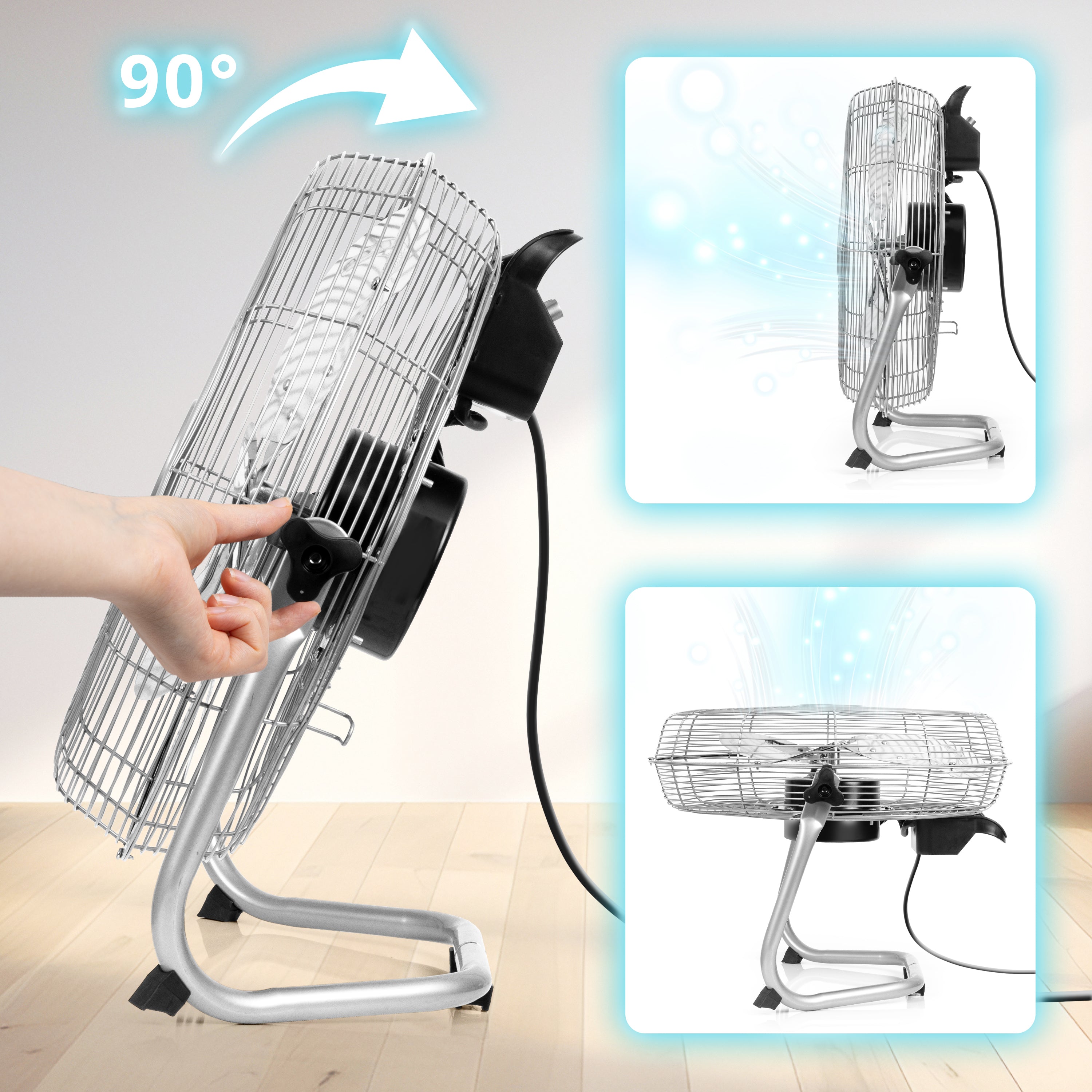 Duronic Floor Fan FN16, Electric Cooling Fan, Portable Pedestal Stand, Lightweight Adjustable Tilt, 3 Chrome Blades, 4 Speeds, High Velocity Industrial Floor Standing Fan for Home Bedroom Office Gym