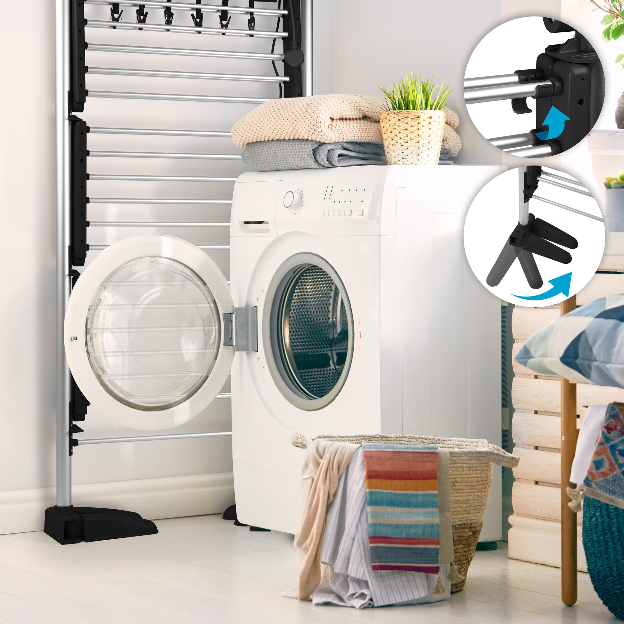 Duronic CA30 BK Electric Clothes Airer 3 Tier Heated Indoor Laundry Drying Rack with Washing Pegs 300W Foldable Sock Hanger Lightweight Garment Dryer Stand for Hats Gloves Small Spaces Home