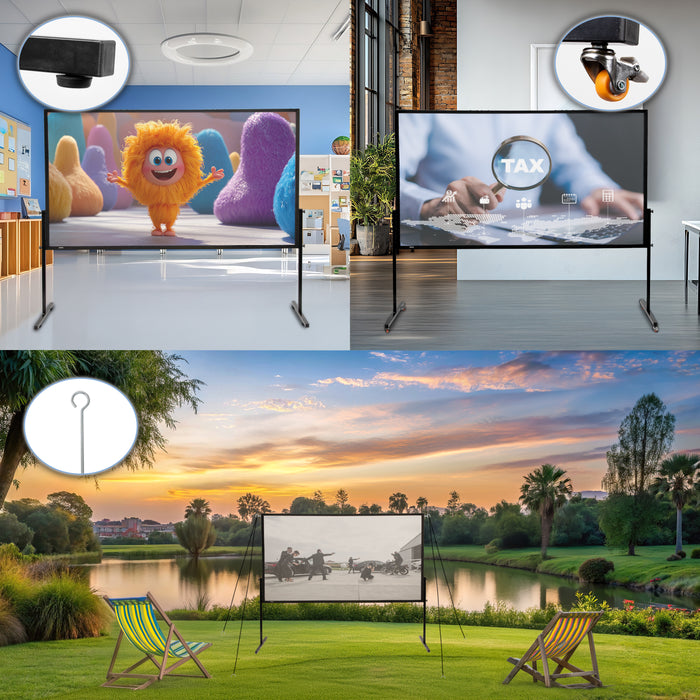 Duronic Projector Screen SFPS100 BUNDLE 100” Projection Screens with Accessories Kit 16:9 Mountable Projector Screen with Tripod Hook Screw Portable Movie Screens for Home Cinema Business Presentation