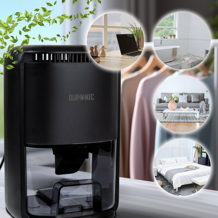 Duronic DH07 BK Mini Dehumidifier, 22.5W Compact Dehumidifier, Automatic Moisture Remover with 1L Tank Capacity, Quiet Home Dehumidifiers for Dust Allergies Asthma & Damp, Bedroom and Bathroom Black