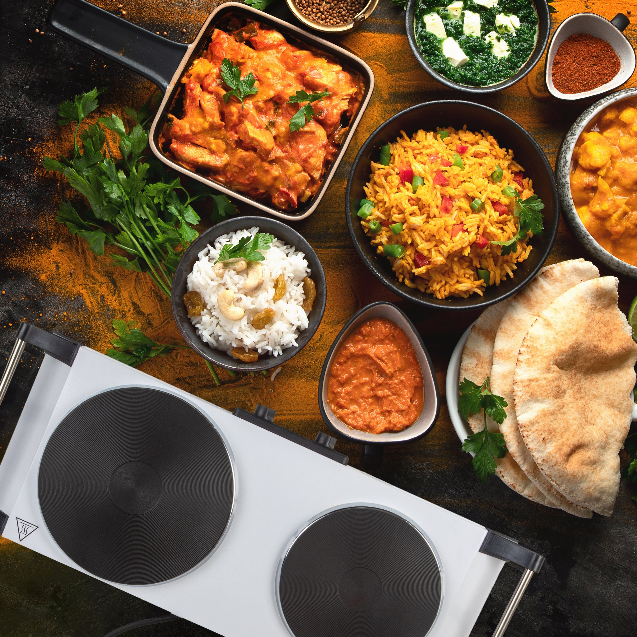 Duronic Electric Hot Plate HP2 WE, 2500W Double Burner Hob, Portable Table Top Cooker with Cast Iron Ring & Cool-Touch Handles for Camping, Caravans, Home, Small Kitchens, White