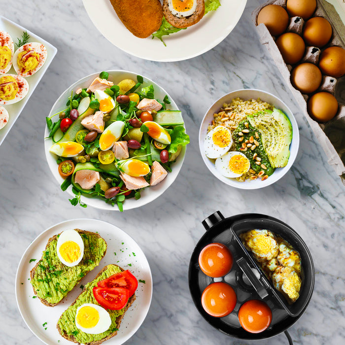 Duronic Electric Egg Boiler EB50 Egg Cooker 400W Omelette Maker for 7 Eggs with Poacher Tray Auto Shut Off 3 Cooking Modes Soft Medium Hard Boiled Eggs Steamer for Breakfast Meals