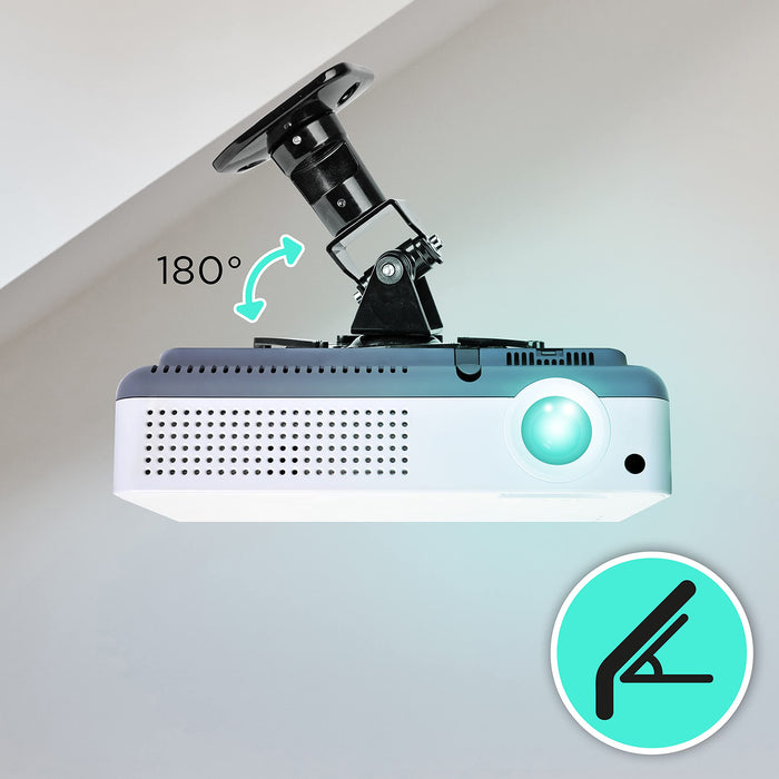 Duronic Projector Mount PB03XB | Bracket Fixing for Ceiling | 13.6kg Capacity | Universal | Heavy Duty | Fittings Included | Rotate 306 °, Swivel 40 °, Tilt 60° for Easy Projection Set-Up