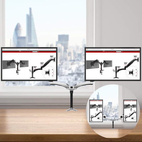 Duronic Monitor Arm Stand DM652 | Dual Gas-Powered PC Desk Mount | BLACK | Height Adjustable | For Two 15-27 LED LCD Screens | VESA 75/100 | 8kg Capacity | Tilt -90°/+85°,Swivel 180°,Rotate 360°