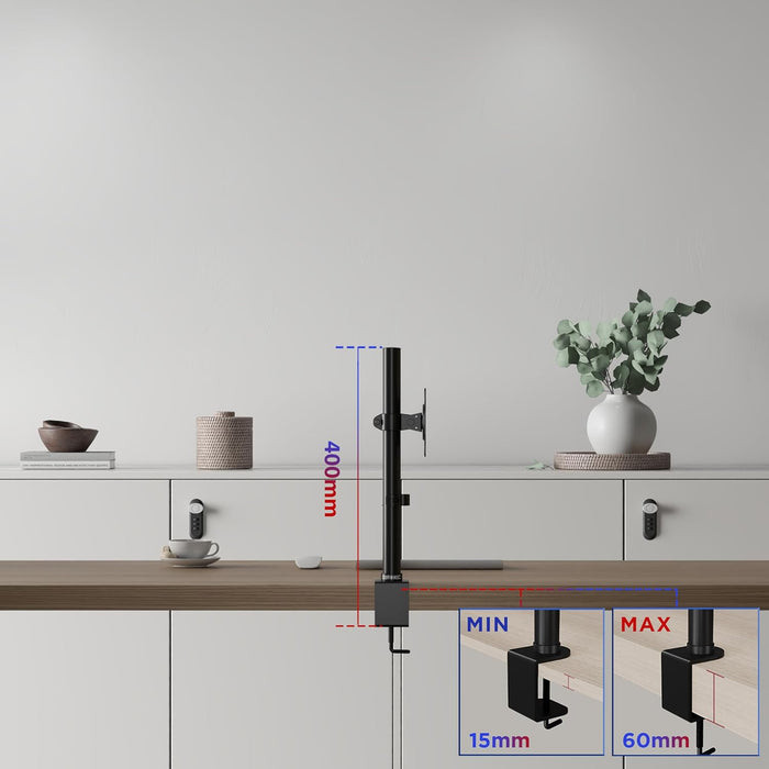 Duronic Single Monitor Arm DM151X1 Height Adjustable Monitor Stand Riser Clamp for 13”-32” PC screens Monitor Desk Mounts with VESA 75/100 Monitor Mount with 8kg capacity Monitor Stand for Desk Gaming