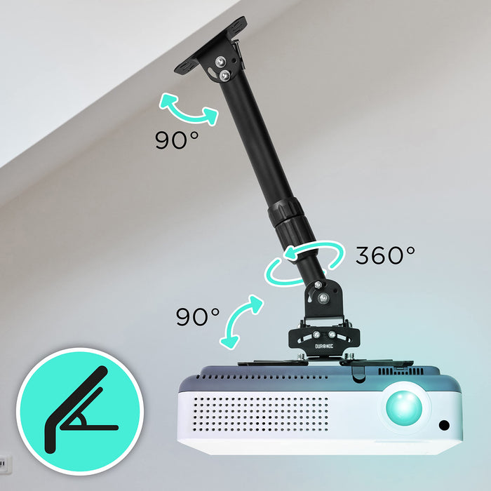 Duronic PB04XL Projector Mount | Projector Ceiling Mount | Universal Wall Mount | Bracket for Video Projector | Rotatable and Swivelling | Home Cinema | Load Capacity up to 13.6 kg | 360° Rotation