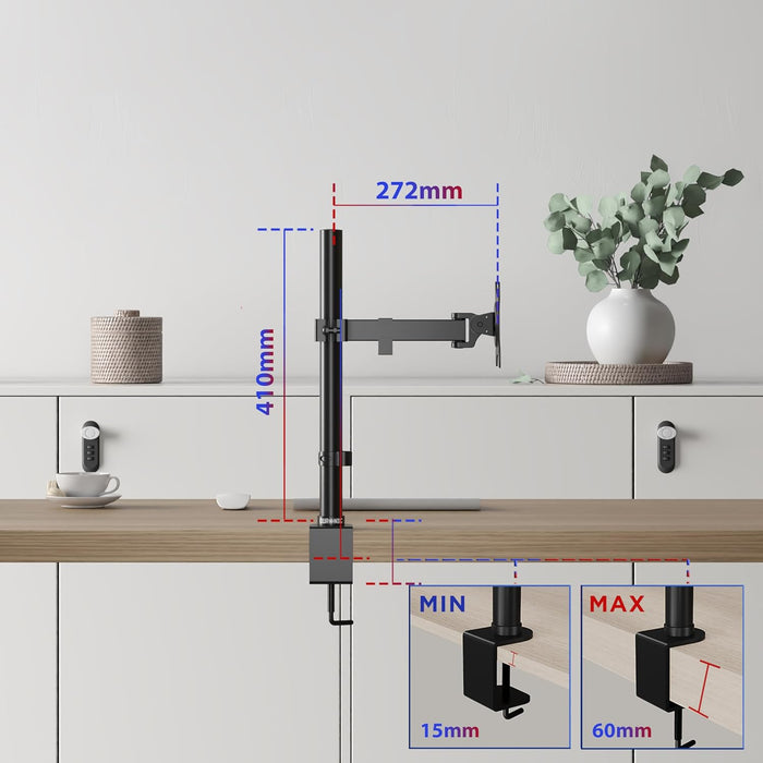 Duronic Single Monitor Arm Stand DM151X2 PC Desk Mount Brackets Height Adjustable Computer Arms for 13-32” LED Desktop Screen VESA 75/100 Mounts for Home Office Work