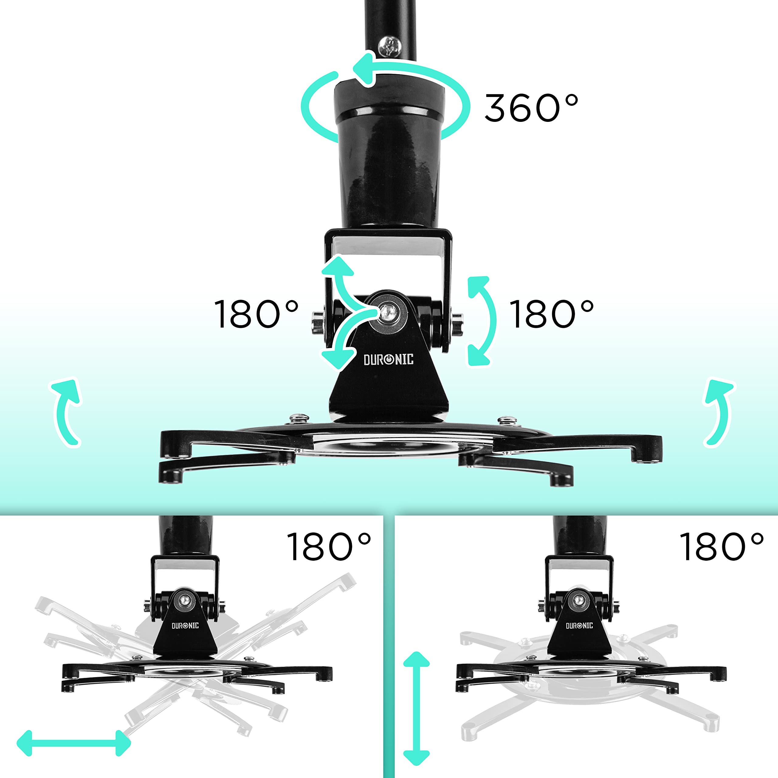 Duronic Projector Mount Stand for Ceiling or Wall Bracket PB02XL | 10kg Capacity | Extendable Universal Adjustable Clamp | Tile Swivel Rotate | Black