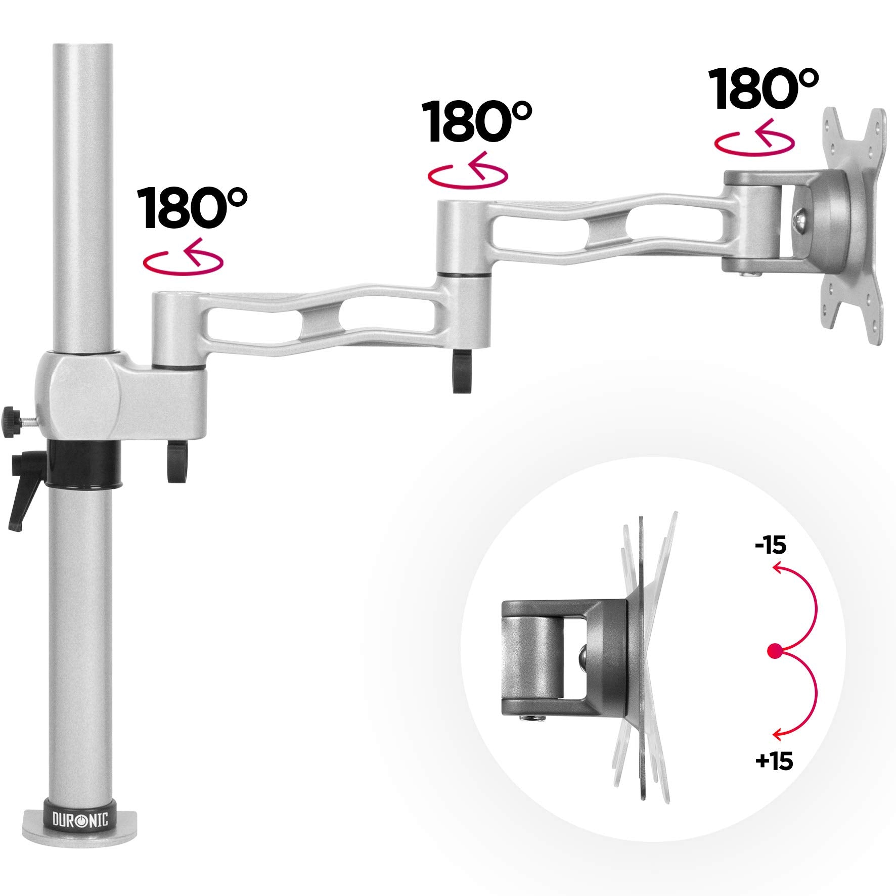 Duronic Monitor Arm Single DM351X3 SR Height Adjustable Monitor Riser Clamp for 13-27” Screens Monitor Stand with VESA 75 100 Desk Monitor Mount with 10kg Capacity for Home Office Work Gaming