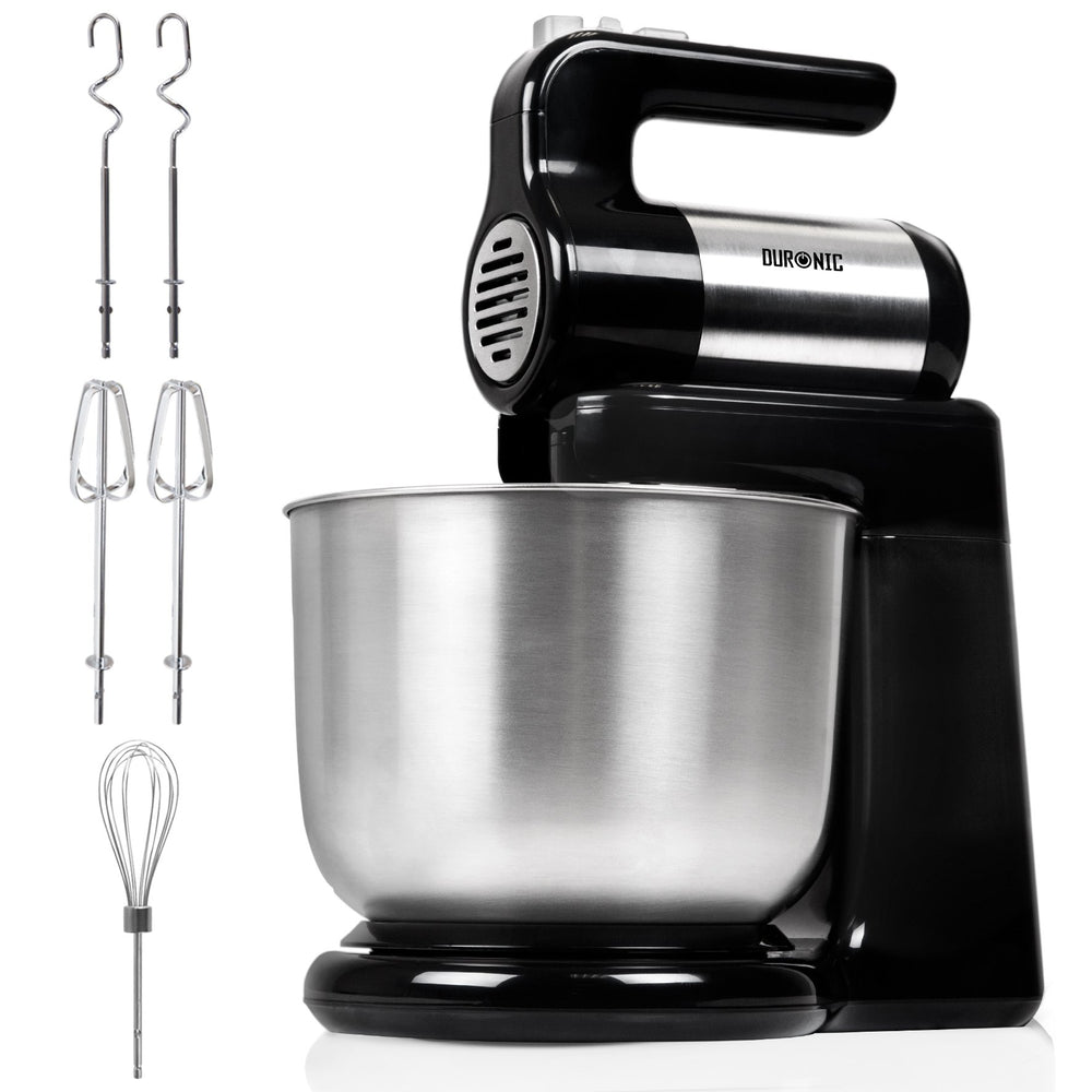 Duronic Stand & Hand Mixer SM3, Mixer for Baking, 300W Hand Held Mixer Stand with 5 Accessories, Free Standing Food Mixer for Bread, Cakes & Doughs