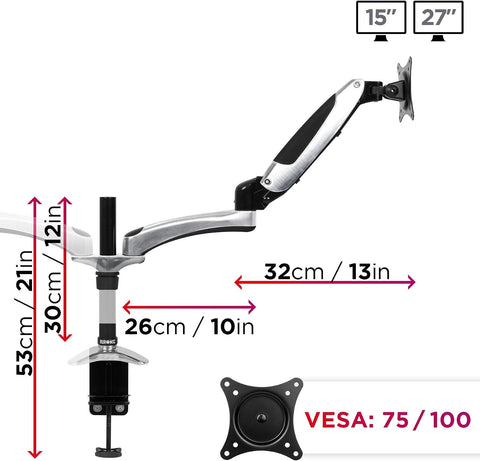 Duronic Monitor Arm Stand DM652 | Dual Gas-Powered PC Desk Mount | BLACK | Height Adjustable | For Two 15-27 LED LCD Screens | VESA 75/100 | 8kg Capacity | Tilt -90°/+85°,Swivel 180°,Rotate 360°