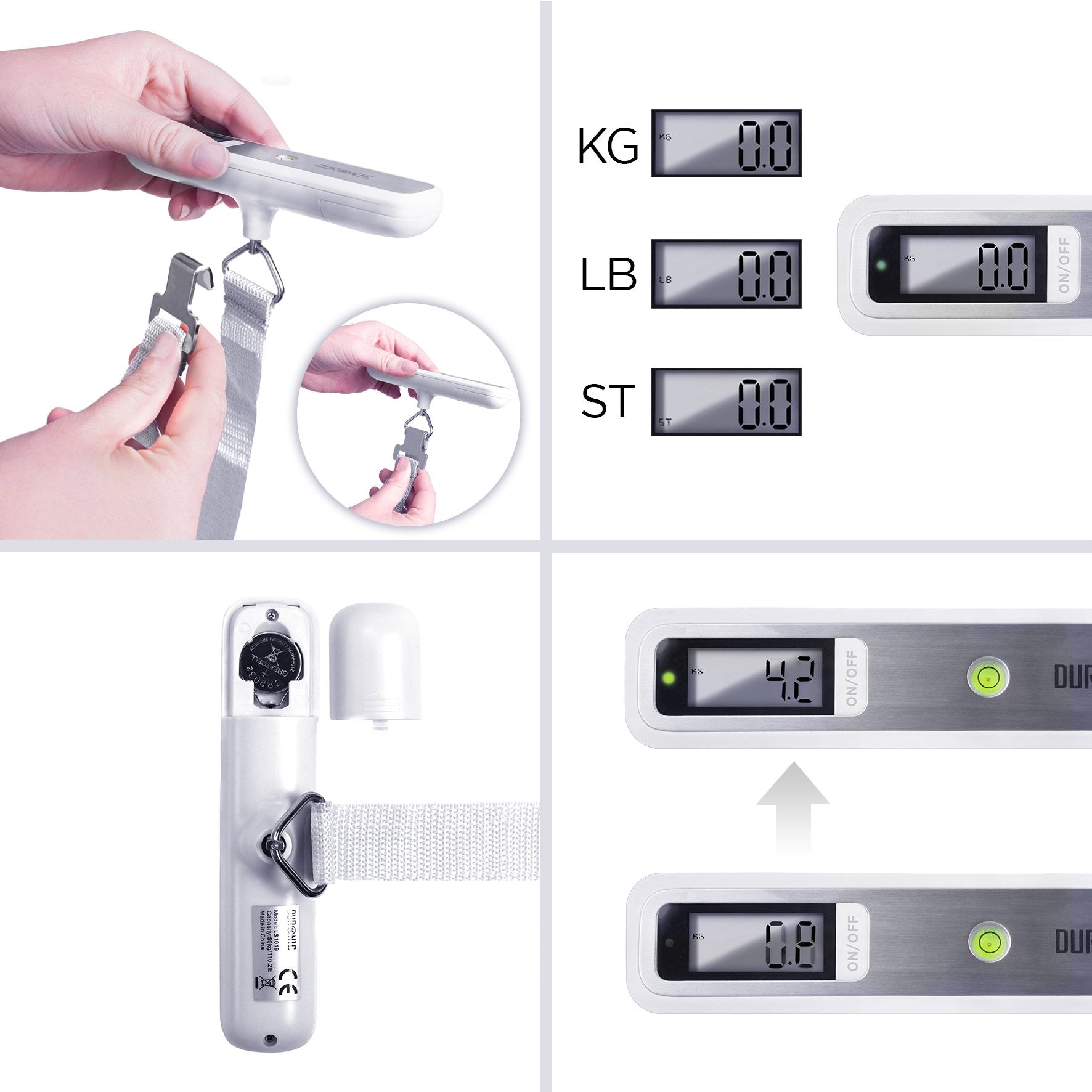 Duronic Luggage Scale LS1018 Digital 50KG Capacity for | Bag | Suitcase | Travel | Digital | Scales Weights with straps and batteries for Travel | Outdoor | Home