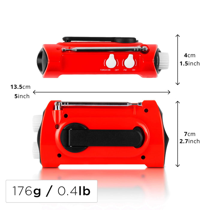 Duronic AM/FM Radio ECOHAND, Solar Powered Radio with LED Torch, Wind-Up Charging, Headphone Jack and Integrated Flashlight for Camping, Hiking and Emergency Use