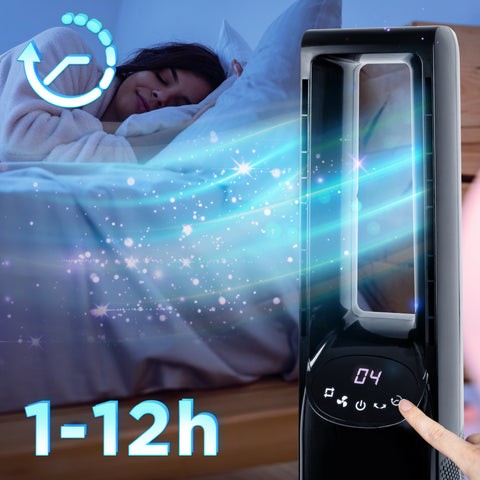 Duronic FN72 BK Tower Fan with Remote Control, 60W Bladeless Cooling Fan, 3 Speed Settings, 70° Oscillation, 12H Timer for Home Office, Bedroom & Kitchen