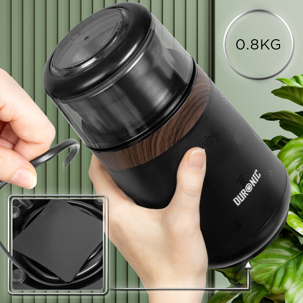 (INCLUDES 2 CUPS) Duronic CG155 Electric Coffee Grinder, 220ml Wet & Dry Spice Mill, Brown, Fast One-Touch Grinding with Dry and Wet cups for Coffee, Spices, Nuts, Seeds, Pastes and Sauces, 150W