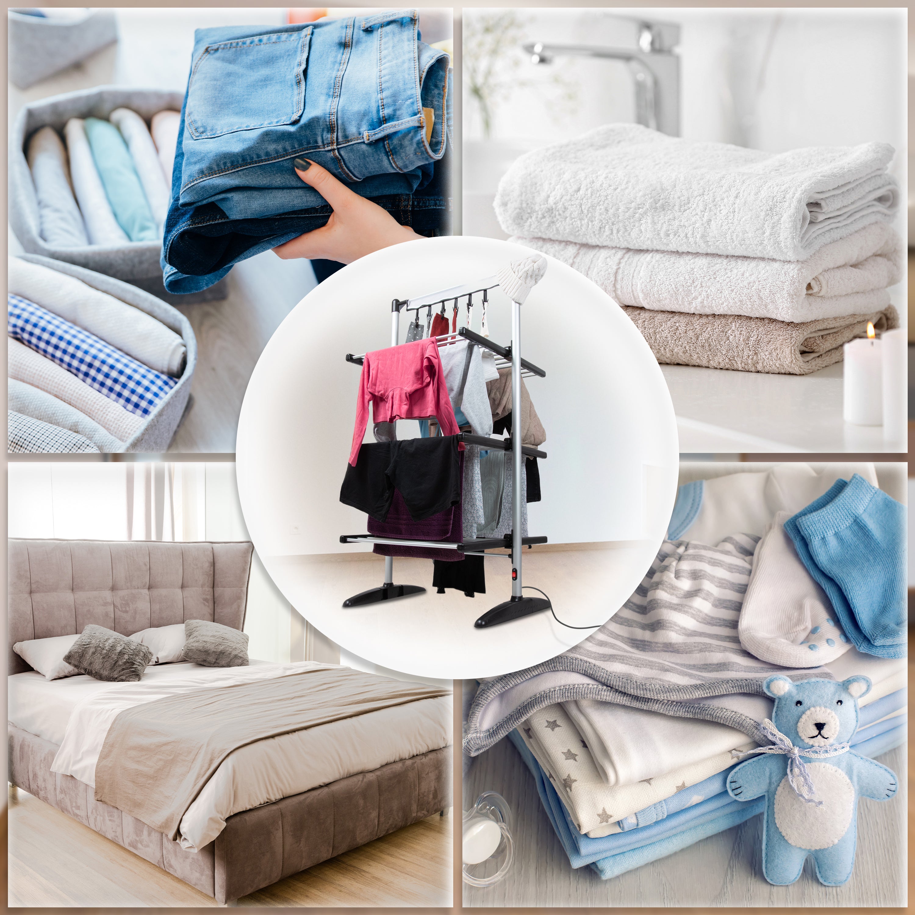 Duronic CA30 BK Electric Clothes Airer 3 Tier Heated Indoor Laundry Drying Rack with Washing Pegs 300W Foldable Sock Hanger Lightweight Garment Dryer Stand for Hats Gloves Small Spaces Home