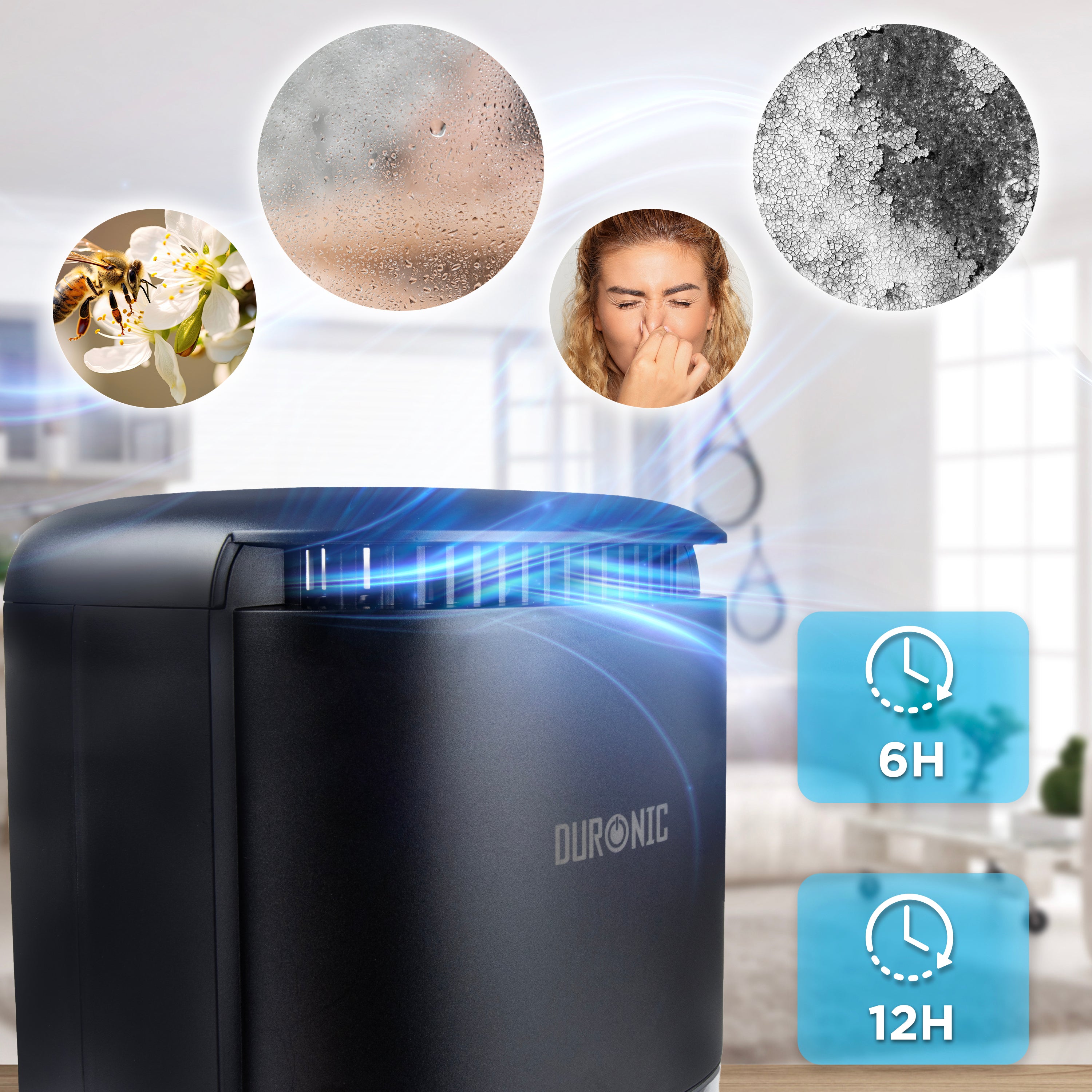 Duronic DH07 BK Mini Dehumidifier, 22.5W Compact Dehumidifier, Automatic Moisture Remover with 1L Tank Capacity, Quiet Home Dehumidifiers for Dust Allergies Asthma & Damp, Bedroom and Bathroom Black