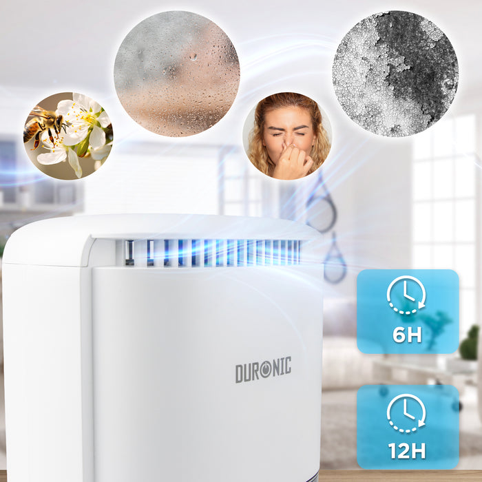 Duronic DH07 WE Mini Dehumidifier, 22.5W Compact Dehumidifier, Automatic Moisture Remover with 1L Tank Capacity, Quiet Home Dehumidifiers for Dust Allergies Asthma & Damp, Bedroom and Bathroom White