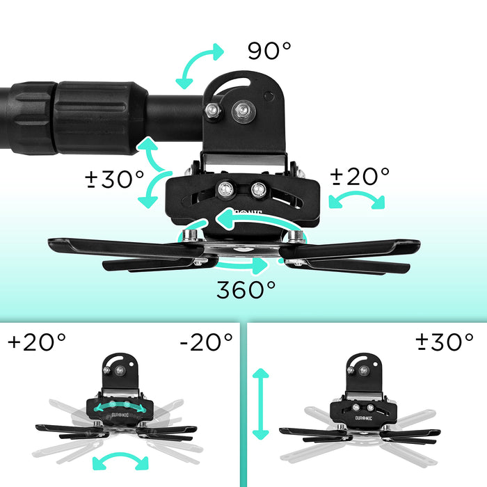 Duronic PB04XL Projector Mount | Projector Ceiling Mount | Universal Wall Mount | Bracket for Video Projector | Rotatable and Swivelling | Home Cinema | Load Capacity up to 13.6 kg | 360° Rotation