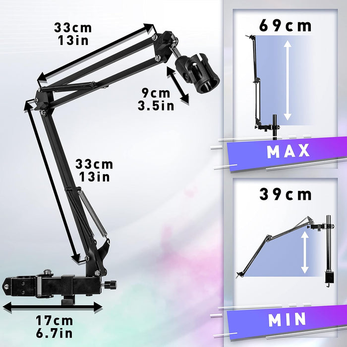 Duronic Social Media Stand SMDM10, Microphone Boom Arm, Camera Bracket Tripod, Ring Light Holder, Laptop Stand and Monitor Stand, 5-in-1 Video/Voice Broadcast Rig - Black