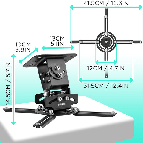 Duronic PB04XL Projector Mount | Projector Ceiling & Wall Mount | Multi-Fit Projector Bracket | Bracket for Video Projector | Rotatable and Swivelling | Home Cinema | Load Capacity up to 13.6 kg | 360° Rotation