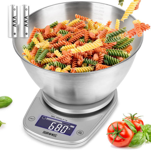 Duronic Digital Kitchen Scales KS5000 SR/SS - Large Display Electronic Scale with 5kg Capacity, 1g Precision, and 2.5L Bowl - Ideal for Wet and Dry Food, Baking, Pet Food - Multi-Use: Postal Letters