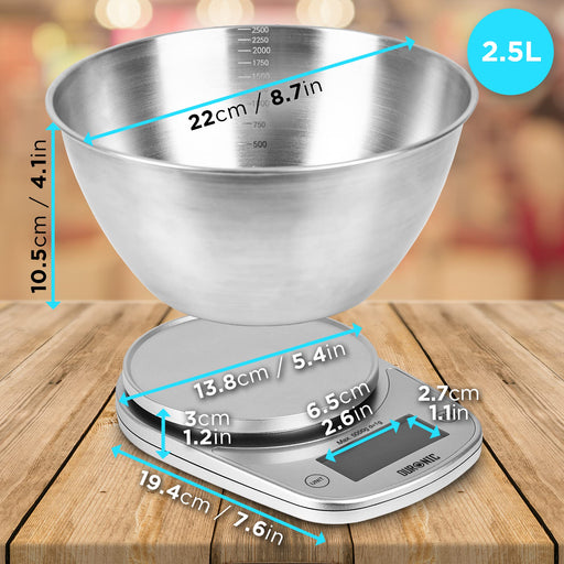 Duronic Digital Kitchen Scales KS5000 SR/SS - Large Display Electronic Scale with 5kg Capacity, 1g Precision, and 2.5L Bowl - Ideal for Wet and Dry Food, Baking, Pet Food - Multi-Use: Postal Letters