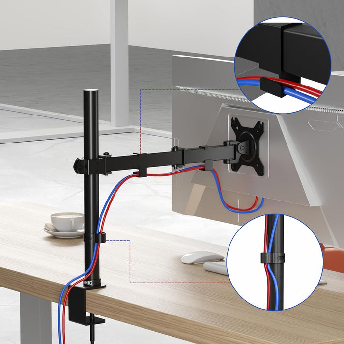 Duronic Single Monitor Arm DM151X3 Height Adjustable Monitor Stand Riser Clamp for 13”-32” PC screens Monitor Desk Mounts with VESA 75/100 Monitor Mount with 8kg capacity Monitor Stand for Desk Gaming