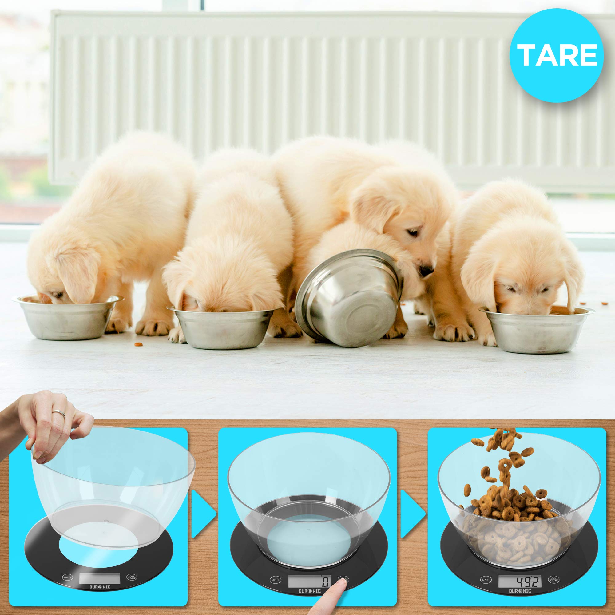 Duronic Digital Kitchen Scale KS7000 Kitchen Scales with Bowl, Weighing Scale, Baking Scale for Cooking Baking Pet Food Postal, Food Scale Weight Scale, Electronic Scale with Backlit LCD Display