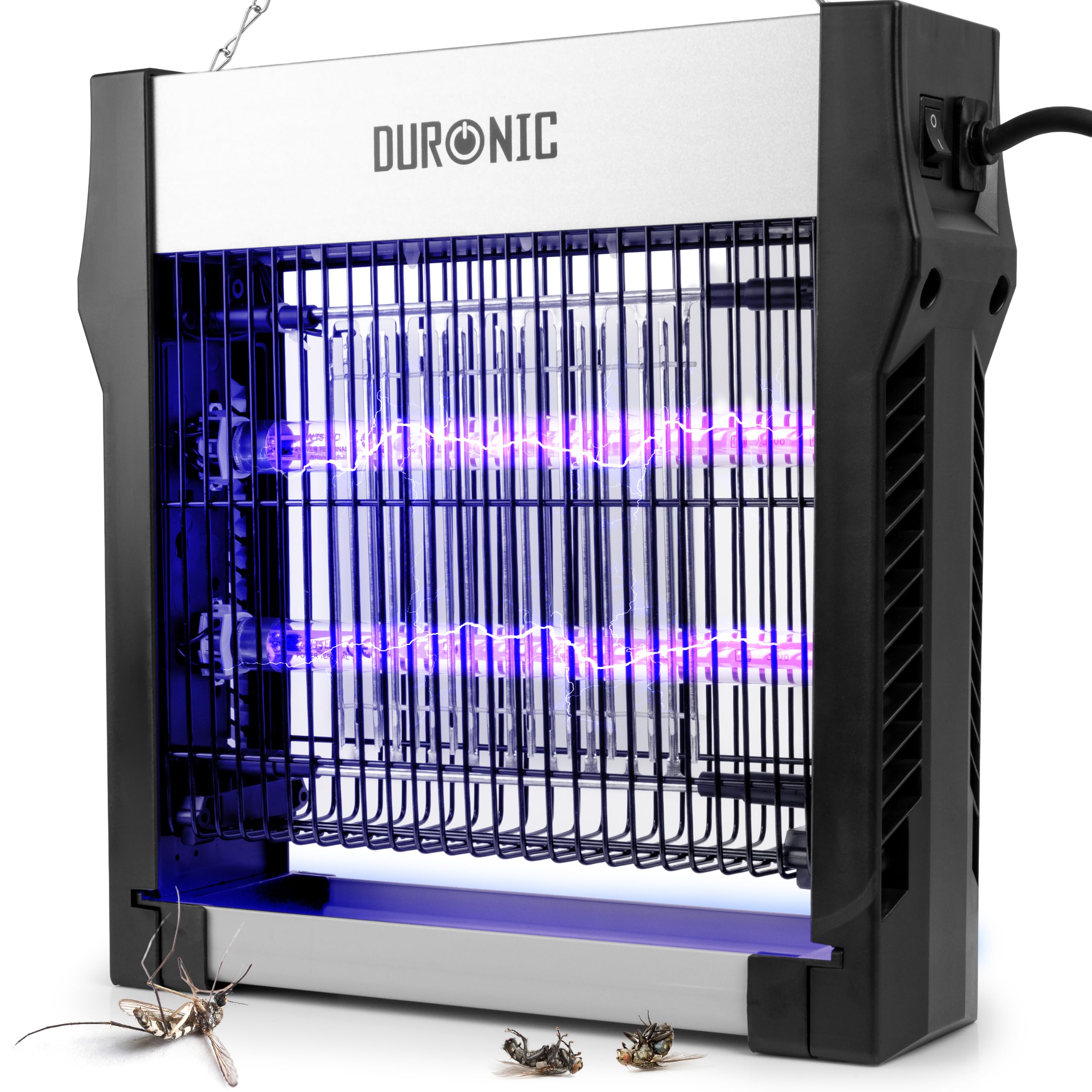 Duronic FK2X4 Electric Fly Killer, Dual Wavelength UV Bug Zapper with Removable Tray and Hanging Chain, Energy Efficient 8W Indoor Insect Trap for Kitchen and Home