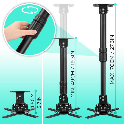Duronic PB04XL Projector Mount | Projector Ceiling & Wall Mount | Multi-Fit Projector Bracket | Bracket for Video Projector | Rotatable and Swivelling | Home Cinema | Load Capacity up to 13.6 kg | 360° Rotation