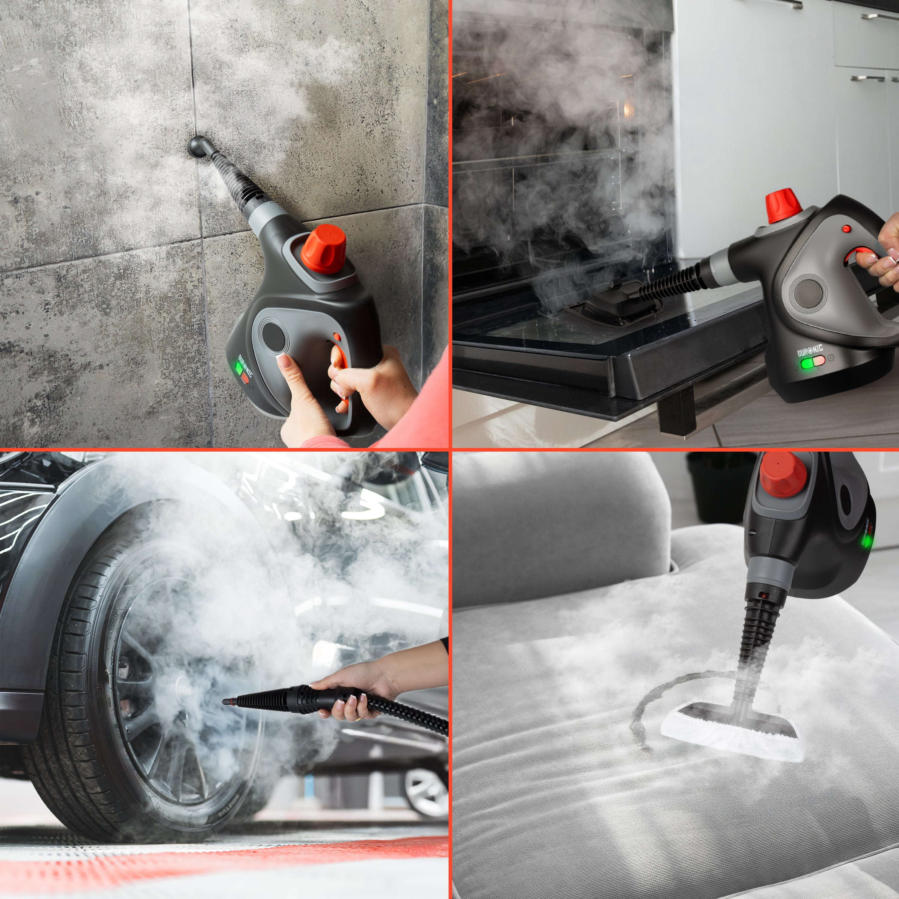 Duronic SC32 BK Handheld Steam Cleaner with 14 Accessories, 1050W Multi-Surface Steamer & Window Cleaner for Kitchen Oven, Bathroom Tile Grout & Car Upholstery, Chemical-Free with UK Plug Black