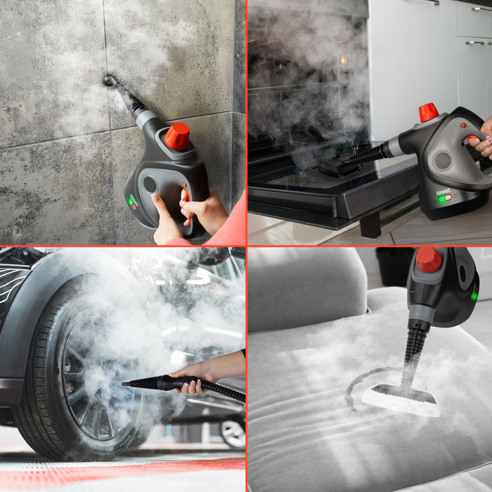 Duronic SC32 BK Handheld Steam Cleaner with 14 Accessories, 1050W Multi-Surface Steamer & Window Cleaner for Kitchen Oven, Bathroom Tile Grout & Car Upholstery, Chemical-Free with UK Plug Black