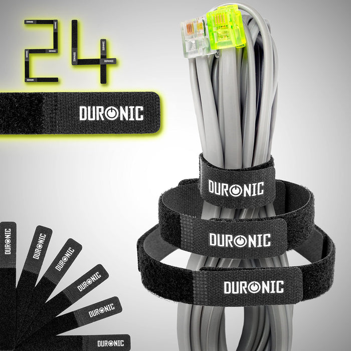 Duronic Cable Ties organising a grey ethernet network cord.