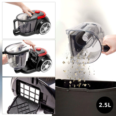 Duronic Bagless Vacuum Cleaners VC7020 Lightweight 800W Cylinder Vacuums with HEPA Filter 2.5L Carpet Cleaner with Crevice Tool, Floor & Turbo Brush Cleaners for Carpet Hard Floor Pet Hair Allergies