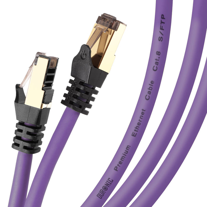 Duronic Ethernet Cable 0.5M High Speed CAT 8 Patch Network Shielded Lead 2GHz / 2000MHz / 40 Gigabit, CAT8 SFTP Wire, Snagless RJ45 Super-Fast Data - Purple